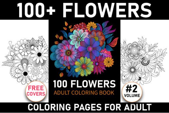 100 Flowers Zentangle Coloring Pages for Adult Graphics