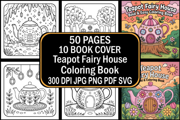 Beyond Coloring Pages: Teapot Fairy House Graphics for Branding