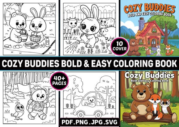 Cozy Buddies Bold and Easy Coloring Page Graphics