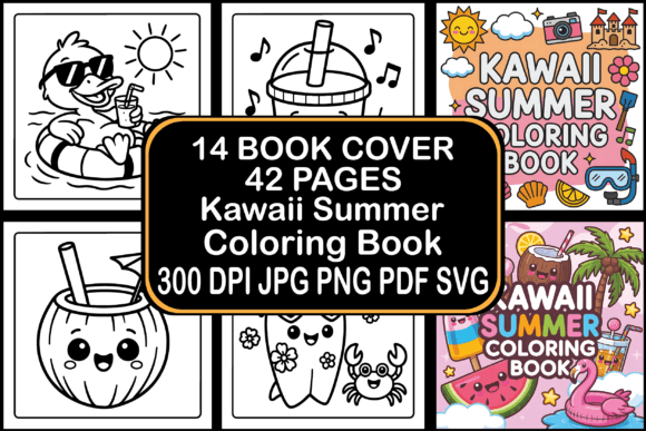 Kawaii Summer Coloring Book Graphics for Seasonal Branding