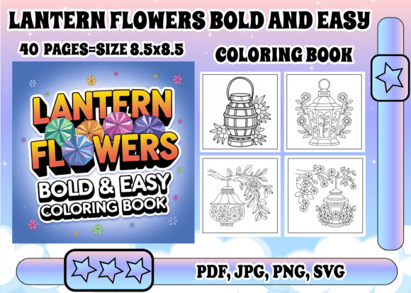 Lantern Flowers Graphics for Branding and Coloring Pages