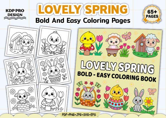 Lovely Spring Bold Easy Coloring Book Graphics for Crafts