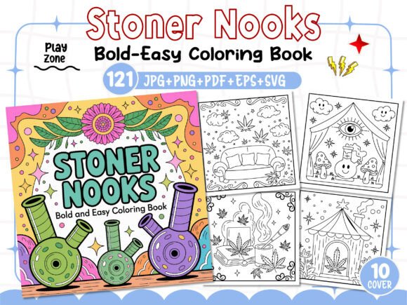 Stoner Nooks Bold Easy Coloring Pages as a Graphic Design Asset