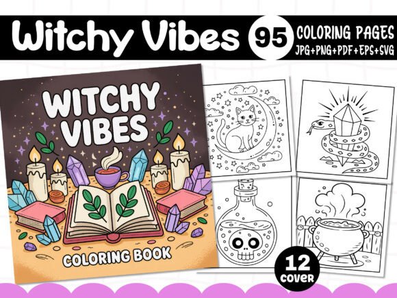 Witchy Vibes Graphics: Branded Coloring Pages for Adults